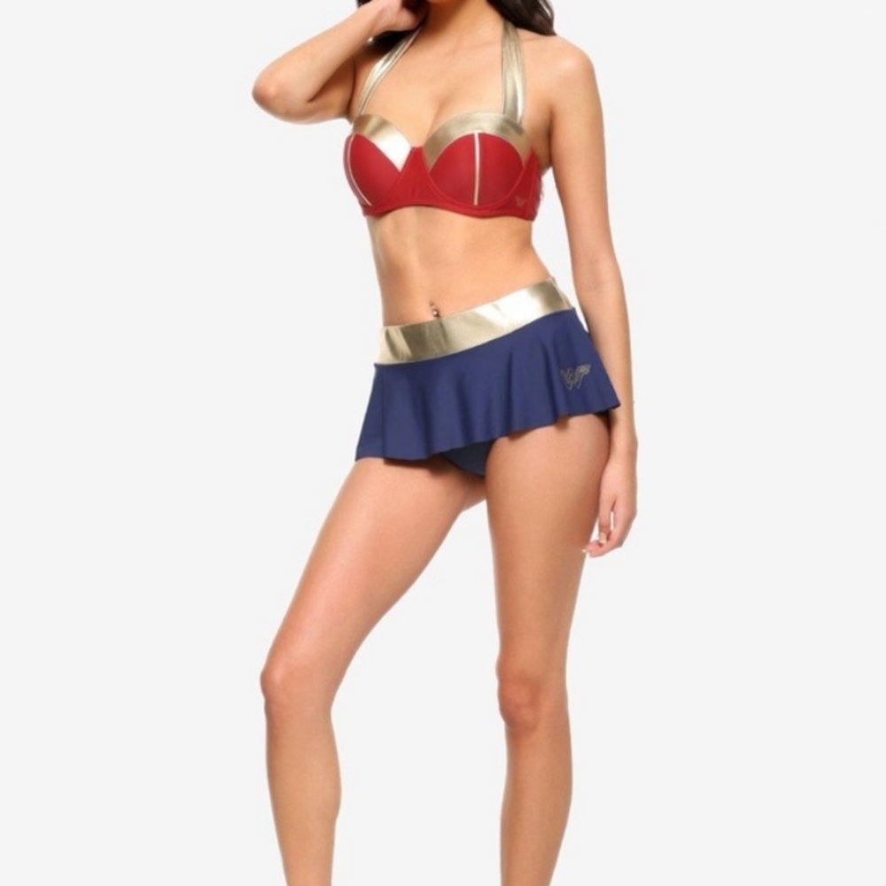 Hot Topic Wonder Woman Blue and Gold Bikini Bottom Skirt Size XS NWOT